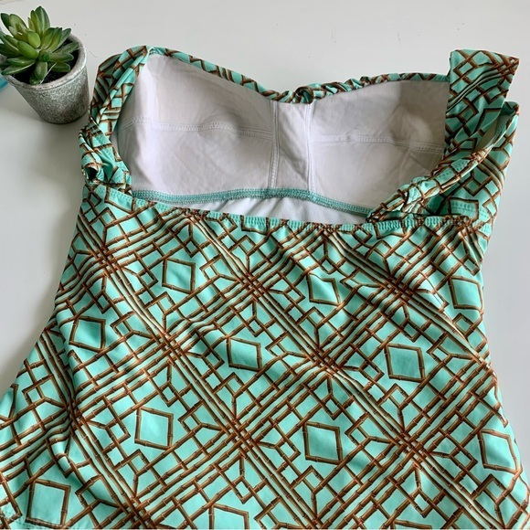 Antonio Melani Tankini Swimsuit top, sea foam green with gold lattice pattern. M - Picture 10 of 10